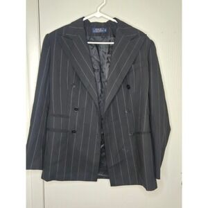 Polo Ralph Lauren Womens Black Pinstripe Double Breasted Blazer Made in Italy 8